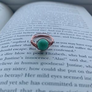 handmade wire wrapped ring with green stone